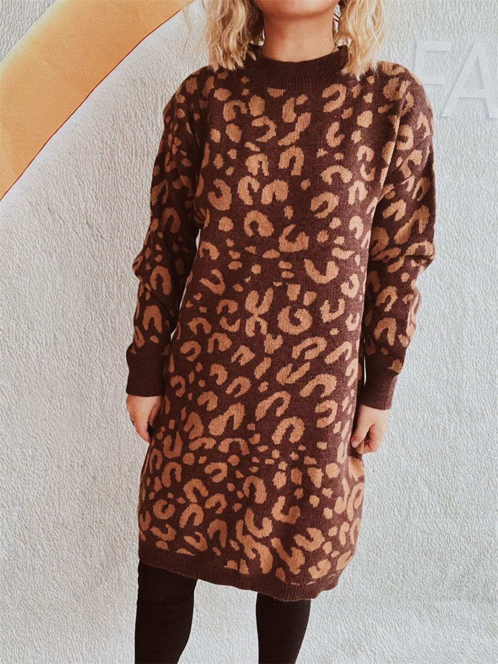 Leopard Round Neck Long Sleeve Sweater - Trendsi - Flyclothing LLC