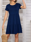 Round Neck Short Sleeve Mini Tee Dress - Trendsi - Flyclothing LLC