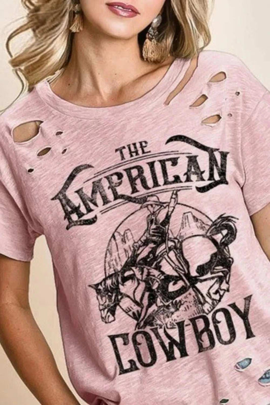 BiBi Cotton Slub Laser Top American Cow Boy Graphic - Trendsi - Flyclothing LLC