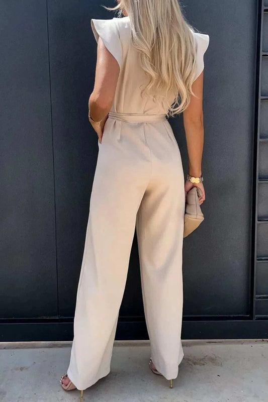 Round Neck Cap Sleeve Jumpsuit - Trendsi - Flyclothing LLC