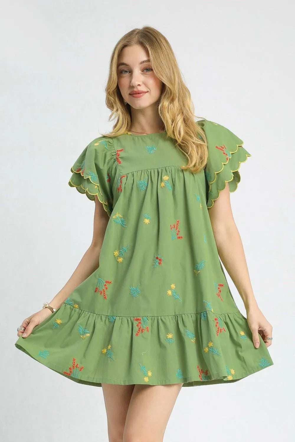 Umgee Floral Embroidered Short Sleeve Mini Dress - Trendsi - Flyclothing LLC
