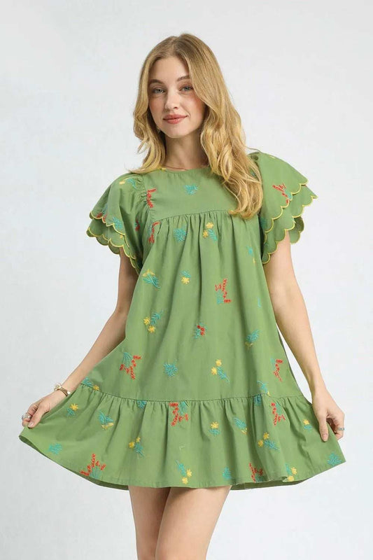 Umgee Floral Embroidered Short Sleeve Mini Dress - Trendsi - Flyclothing LLC