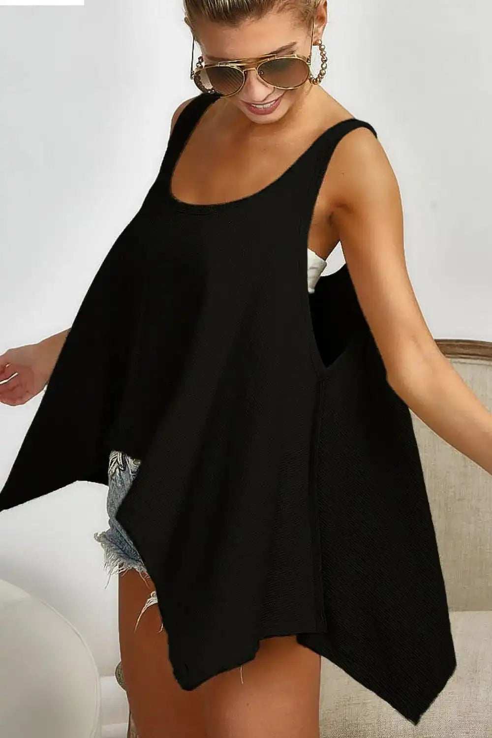 BiBi High and Low Flare Knit Tank Top - Trendsi - Flyclothing LLC