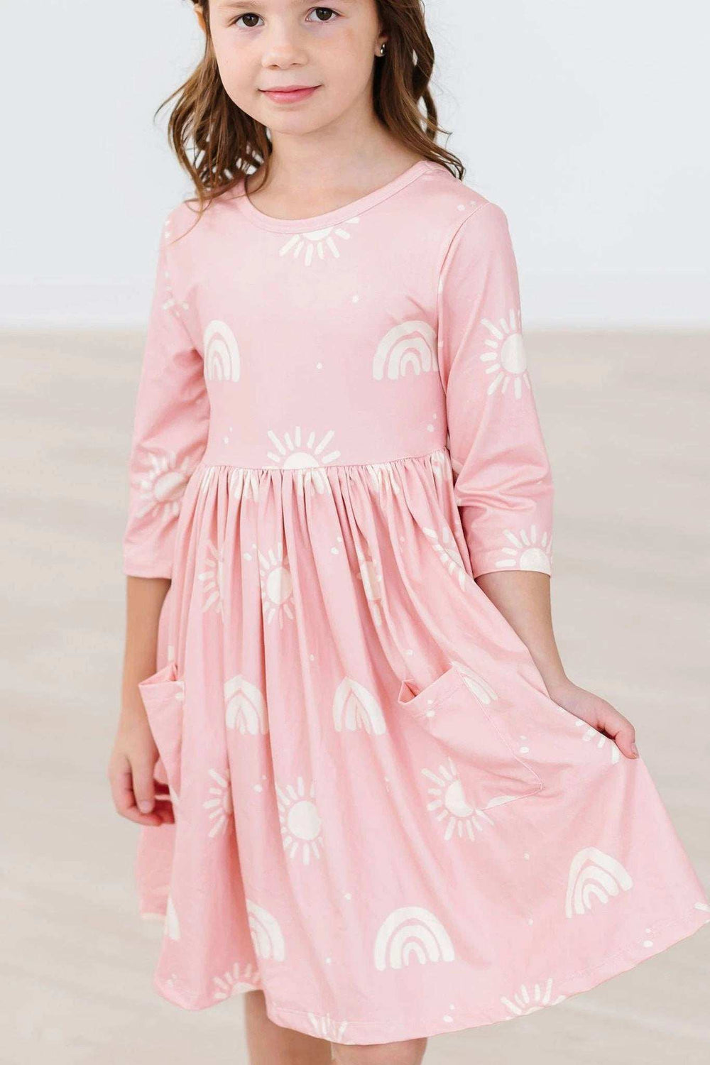 SALE Soft Pink Suns 3/4 Sleeve Pocket Twirl Dress - Mila & Rose ® - Flyclothing LLC