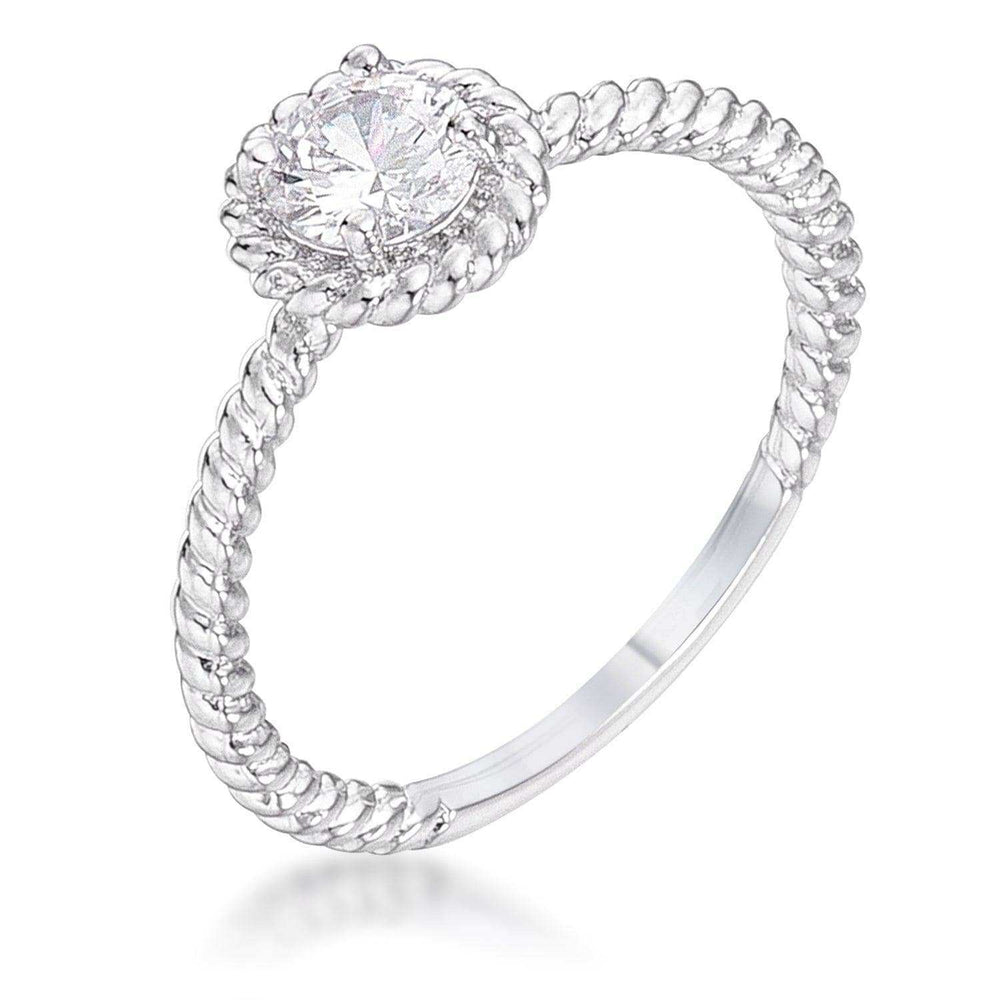 .45Ct Rhodium Plated Mini Twisted Rope CZ Solitaire Ring - JGI - Flyclothing LLC
