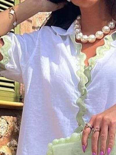 Contrast Trim Collared Neck Top and Shorts Set - Trendsi - Flyclothing LLC