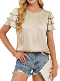 Smocked Round Neck Ruffled Layered Sleeve Blouse - Trendsi - Flyclothing LLC