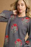 Umgee Single Flower Stem Jacquard Sweater - Trendsi - Flyclothing LLC