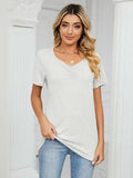 Ruched V-Neck Short Sleeve T-Shirt - Trendsi - Flyclothing LLC