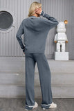 Contrast Trim Johnny Collar Top and Drawstring Pants Sweater Set - Trendsi - Flyclothing LLC