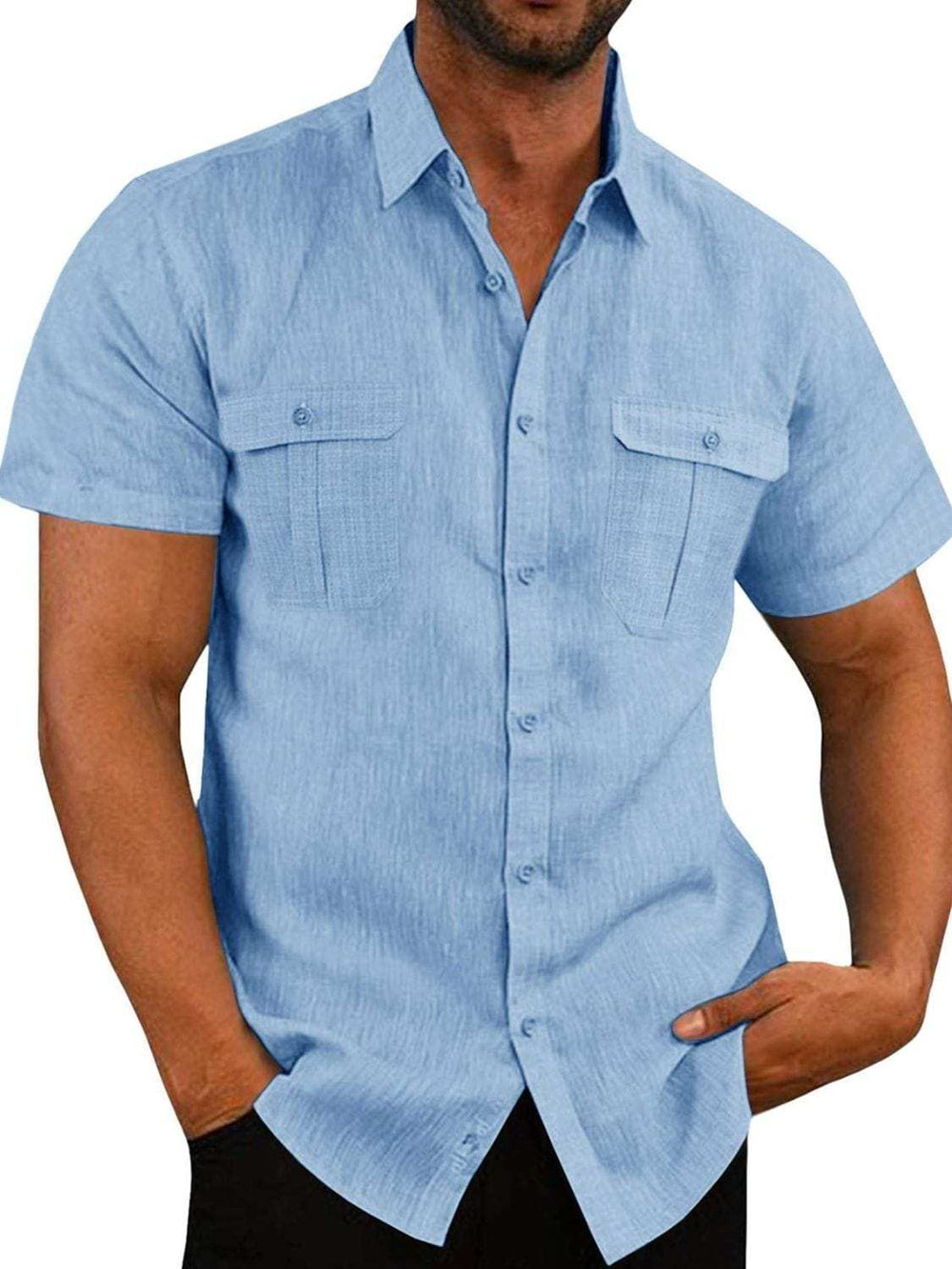 Men's Plus Size Collared Neck Short Sleeve Shirt - Trendsi - Flyclothing LLC