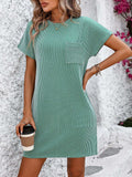 Ribbed Striped Short Sleeve Mini Tee Dress - Trendsi - Flyclothing LLC