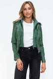 Snobbish Faux Leather Zip Up Drawstring Hooded Jacket - Trendsi - Flyclothing LLC