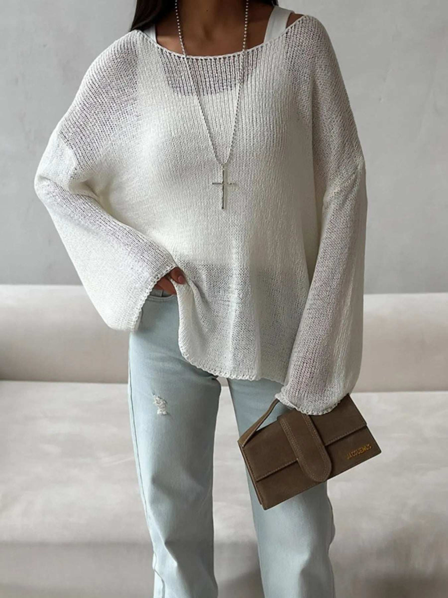 Boat Neck Knit Cover Up with Relaxed Fit - Trendsi - Flyclothing LLC