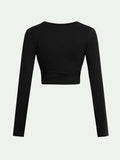Round Neck Long Sleeve Cropped T-Shirt - Trendsi - Flyclothing LLC