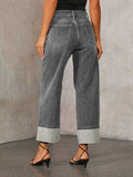 High Waisted Straight Leg Rolled Jeans - Trendsi - Flyclothing LLC
