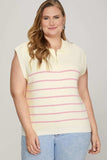 She + Sky Full Size Ribbed Hem Striped Half Zip Sweater Vest Plus Size - Trendsi - Flyclothing LLC