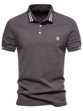 Men's Embroidered Striped Short Sleeve Polo - Trendsi - Flyclothing LLC