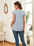 Swiss Dot Notched Cap Sleeve Blouse - Trendsi - Flyclothing LLC