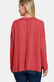 Zenana Full Size Exposed Seam Brushed Round Neck Sweater - Trendsi - Flyclothing LLC