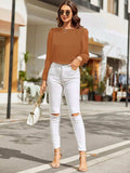 Round Neck Balloon Sleeve Blouse - Trendsi - Flyclothing LLC
