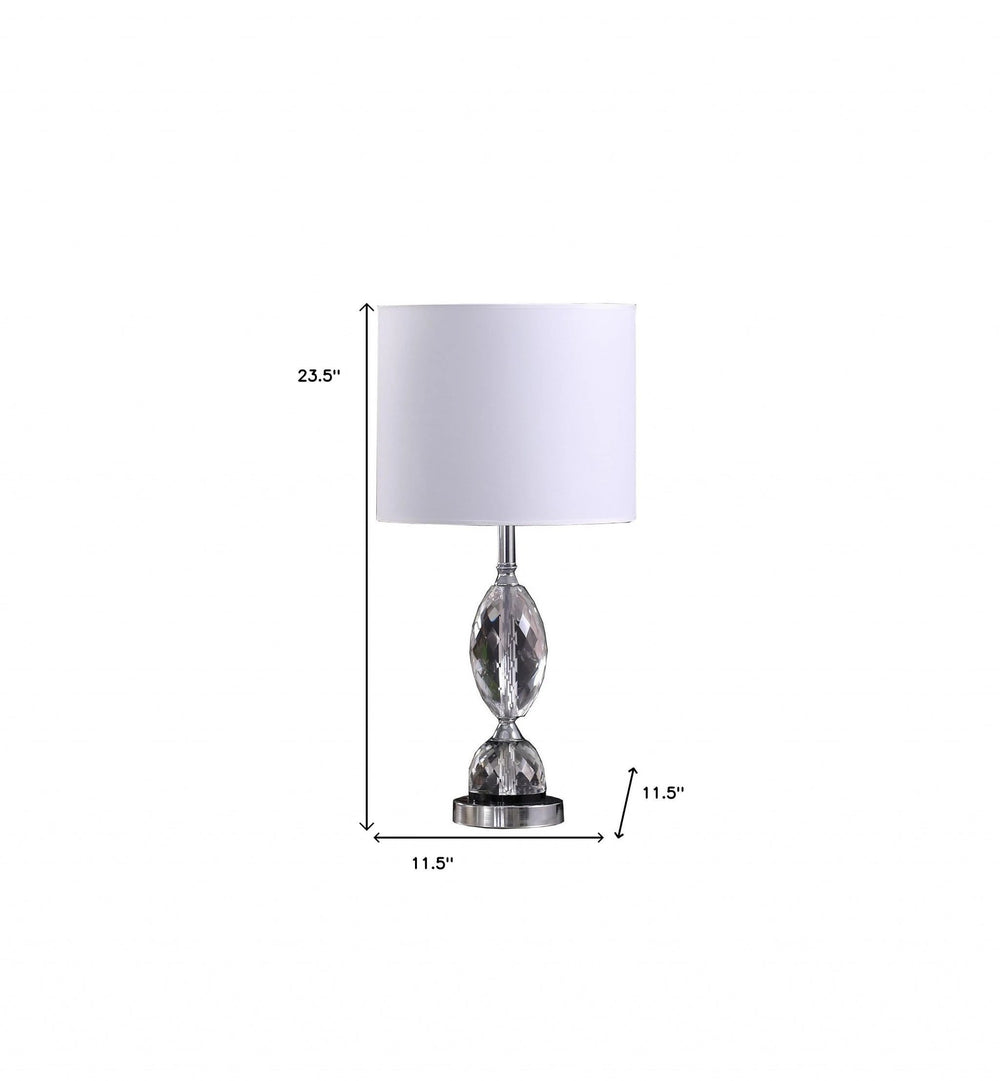 24" Silver Crystal Standard Table Lamp With White Shade - Homeroots