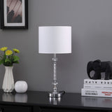19" Silver Metal and Faux Crystal Table Lamp With White Drum Shade - Homeroots