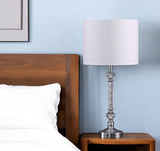19" Silver Metal and Faux Crystal Table Lamp With White Drum Shade - Homeroots