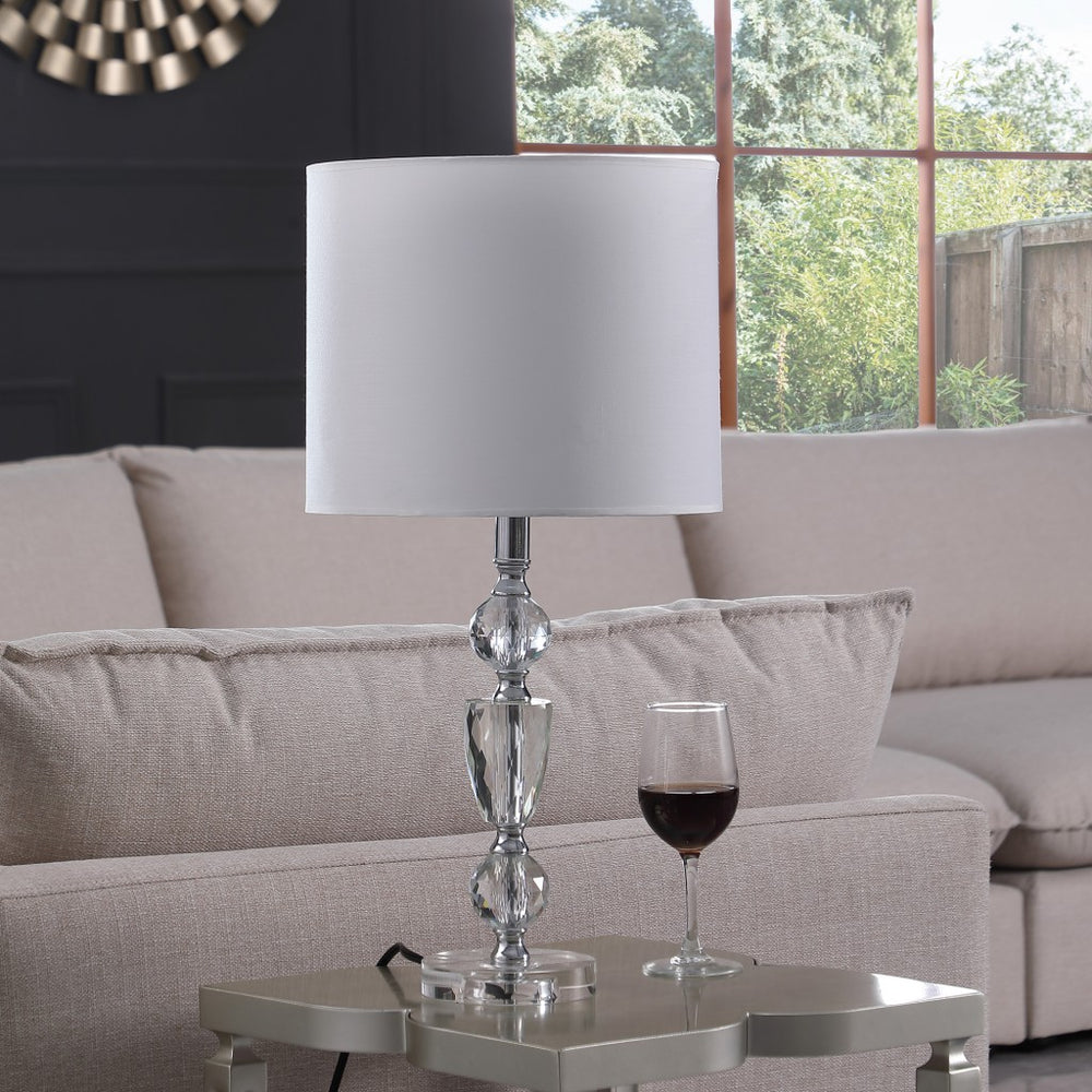 24" Clear Cut Faux Crystal Glam Table Lamp With White Classic Drum Shade - Homeroots