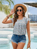 Floral Print Flutter Sleeve Crochet Trim Blouse - Trendsi - Flyclothing LLC