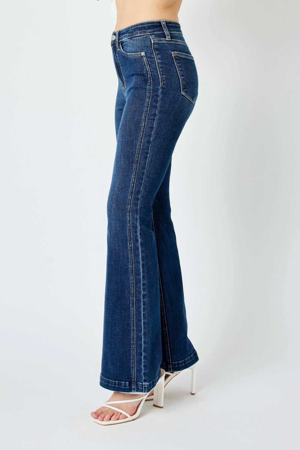 Judy Blue Full Size Hw Angled Side Seam Detail Flare Jeans Plus Size - Trendsi - Flyclothing LLC