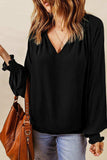 Notched Neck Lantern Sleeve Blouse - Trendsi - Flyclothing LLC
