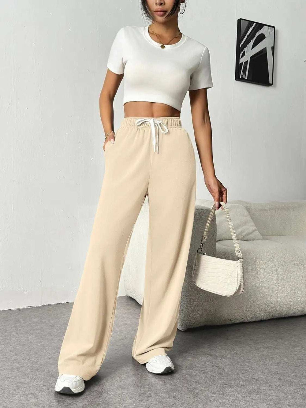 Drawstring Wide Leg Pants with Pockets - Trendsi - Flyclothing LLC
