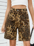 Leopard High Waist Denim Shorts - Trendsi - Flyclothing LLC