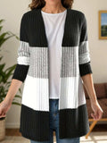 Color Block Open Front Long Sleeve Cardigan - Trendsi - Flyclothing LLC