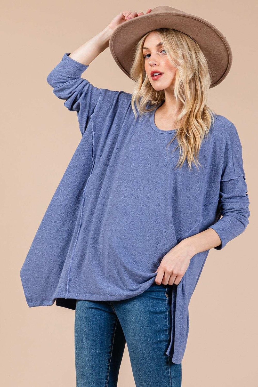Ces Femme Asymmetrical Long Sleeve top - Trendsi - Flyclothing LLC
