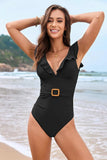 Ruffled Plunge One-Piece Swimwear - Trendsi - Flyclothing LLC