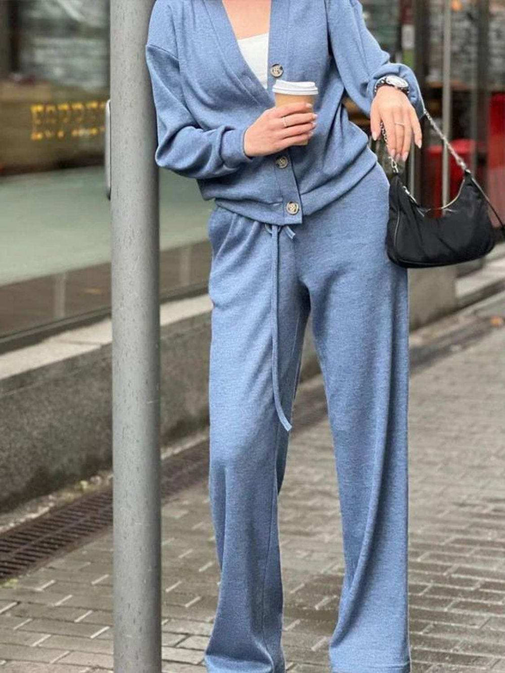 Full Size Button Up Long Sleeve Top and Pants Set - Trendsi - Flyclothing LLC