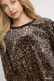 Umgee Leopard Round Neck Three-Quarter Sleeve Blouse - Trendsi - Flyclothing LLC