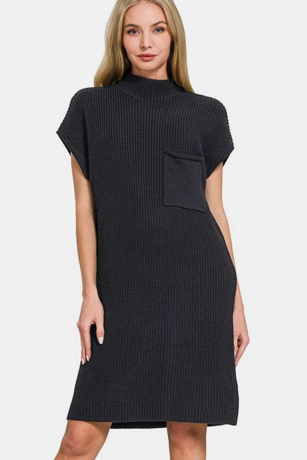 Zenana Mock Neck Short Sleeve Sweater Dress - Trendsi - Flyclothing LLC