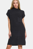 Zenana Mock Neck Short Sleeve Sweater Dress - Trendsi - Flyclothing LLC