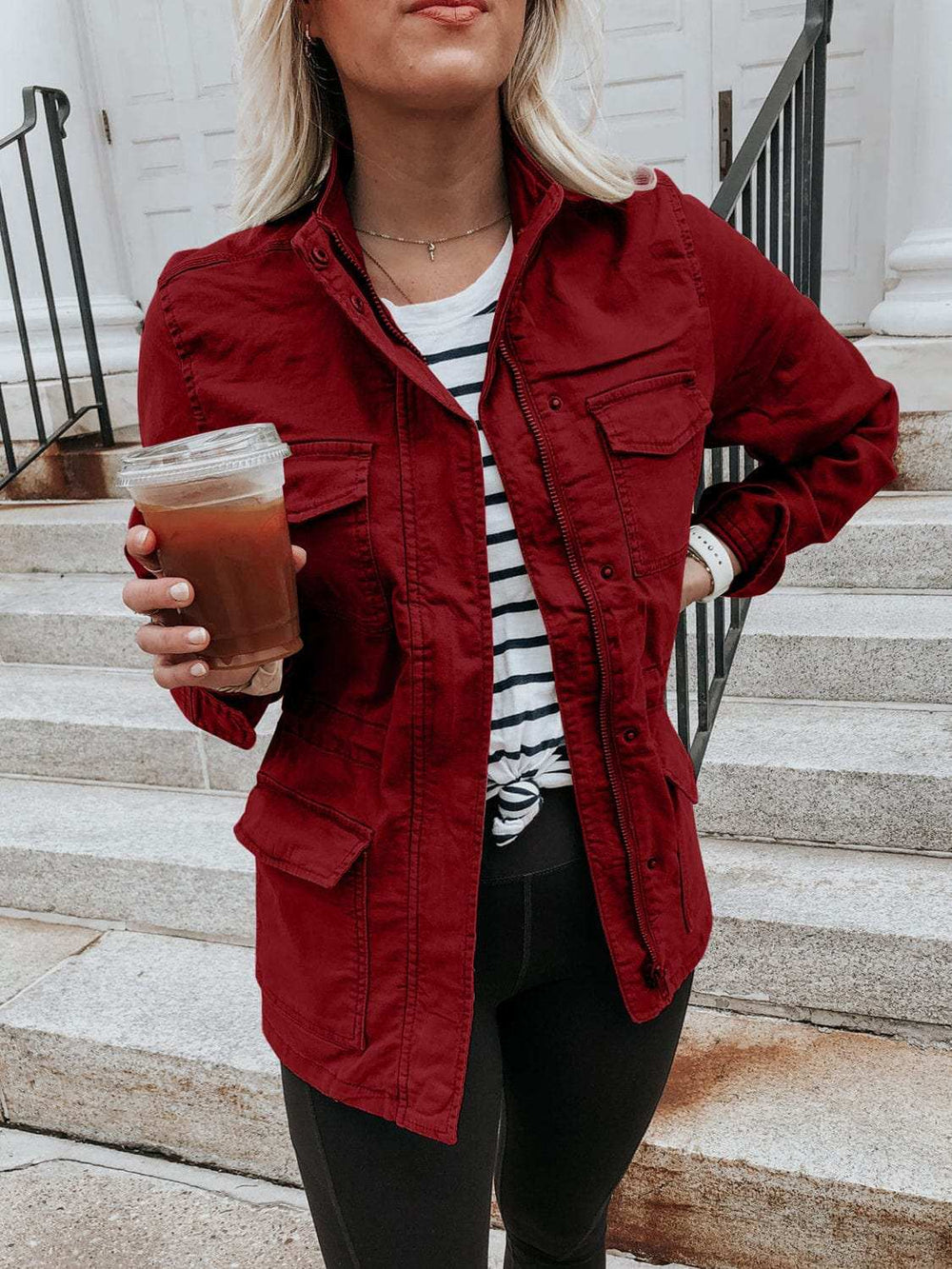 Pocketed Long Sleeve Zip Up Jacket - Trendsi - Flyclothing LLC