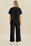 Double Take Full Size Texture Round Neck Short Sleeve Top and Pants Set - Trendsi - Flyclothing LLC