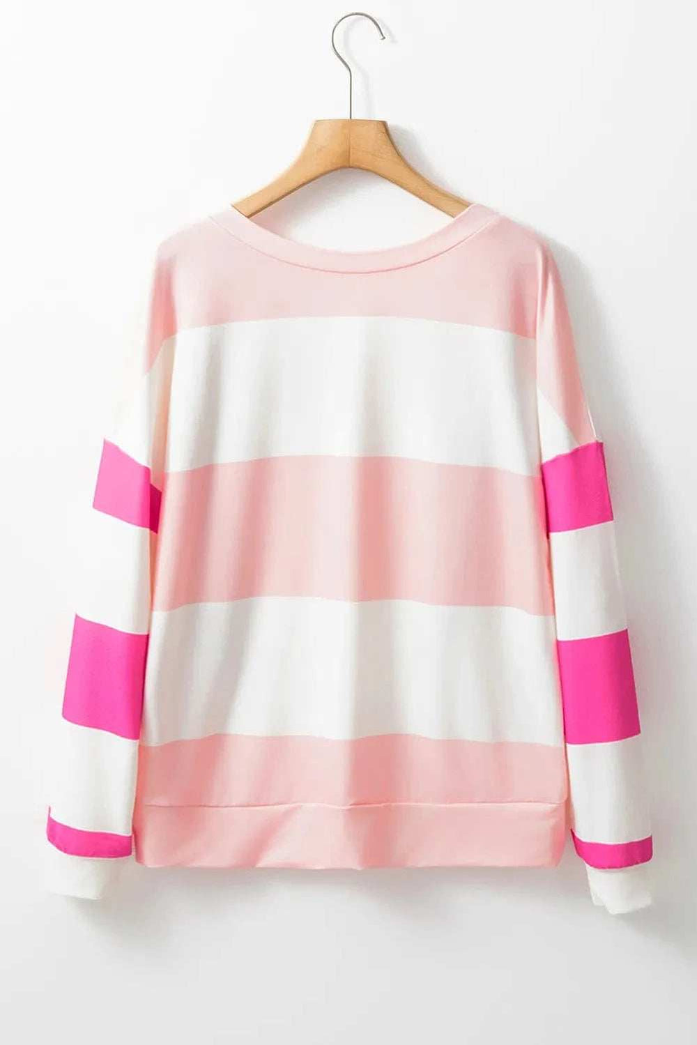 Contrast Color Block Round Neck Long Sleeve Top - Trendsi - Flyclothing LLC