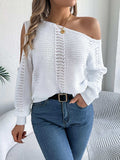 Openwork One Shoulder Cutout Long Sleeve Sweater - Trendsi - Flyclothing LLC