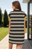 Striped Round Neck Cap Sleeve Mini Dress - Trendsi - Flyclothing LLC