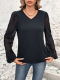 Full Size V-Neck Swiss Dot Long Sleeve Blouse - Trendsi - Flyclothing LLC