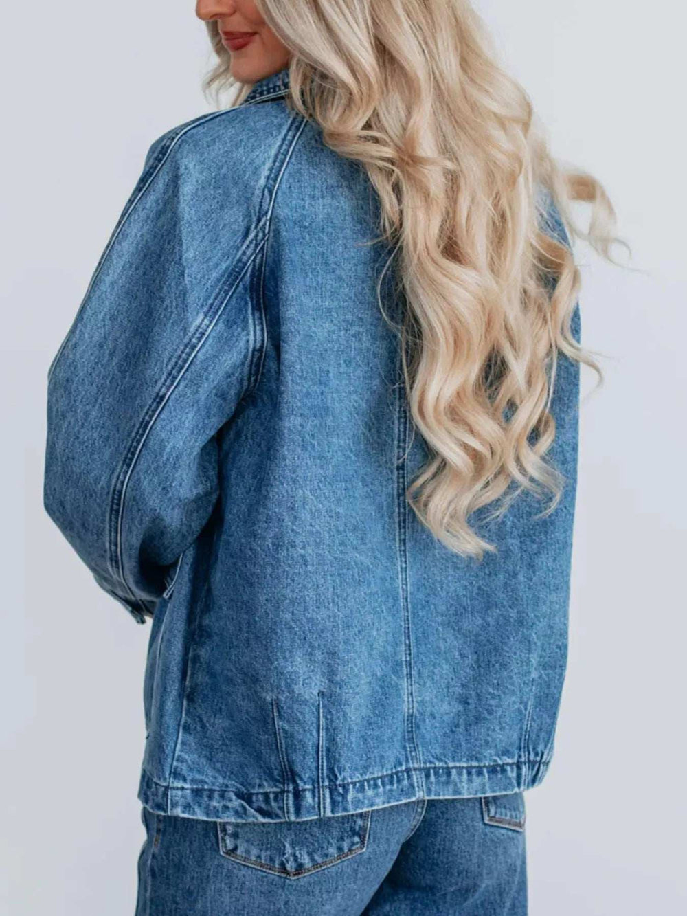 Button Up Raglan Sleeve Denim Jacket - Trendsi - Flyclothing LLC