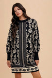 Annie Wear Floral Jacquard Round Neck Sweater Dress - Trendsi - Flyclothing LLC