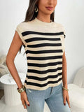 Striped Mock Neck Cap Sleeve Knit Top - Trendsi - Flyclothing LLC
